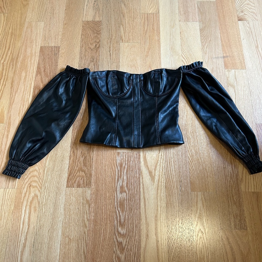 Cami NYC Black Faux Leather Off-Shoulder Bustier Top